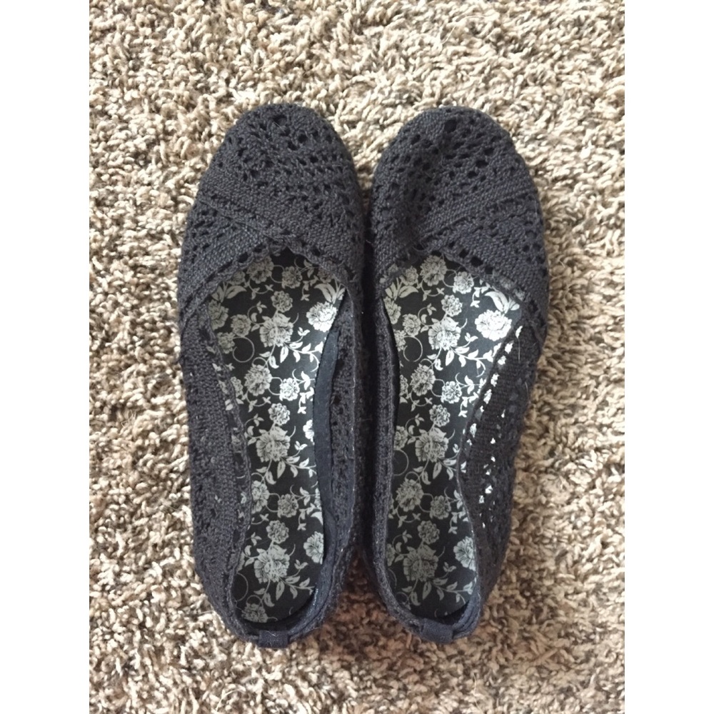 Black crocheted flats, size 7.